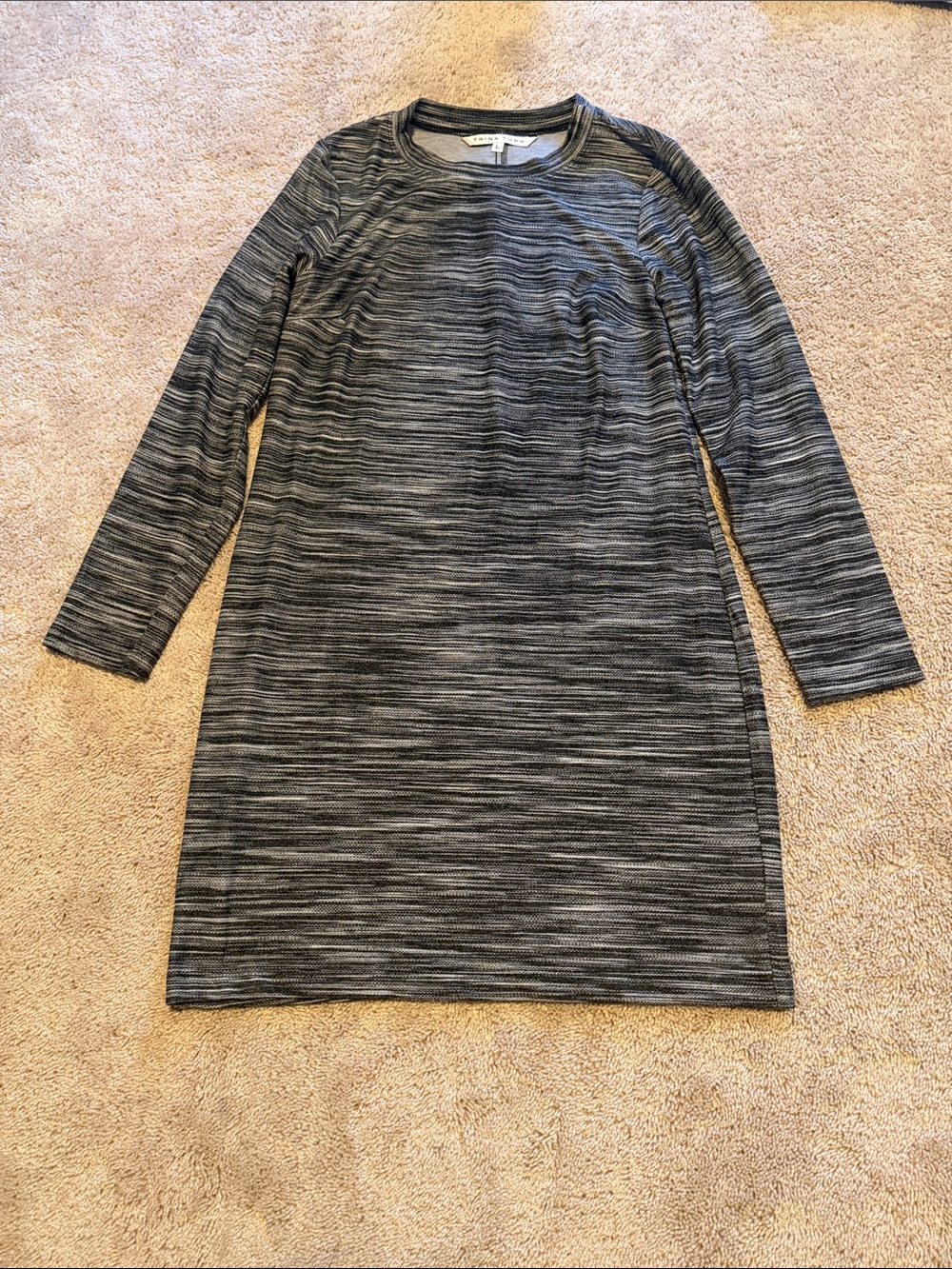 Trina Turk Gray Striped Long-Sleeve Knit Dress